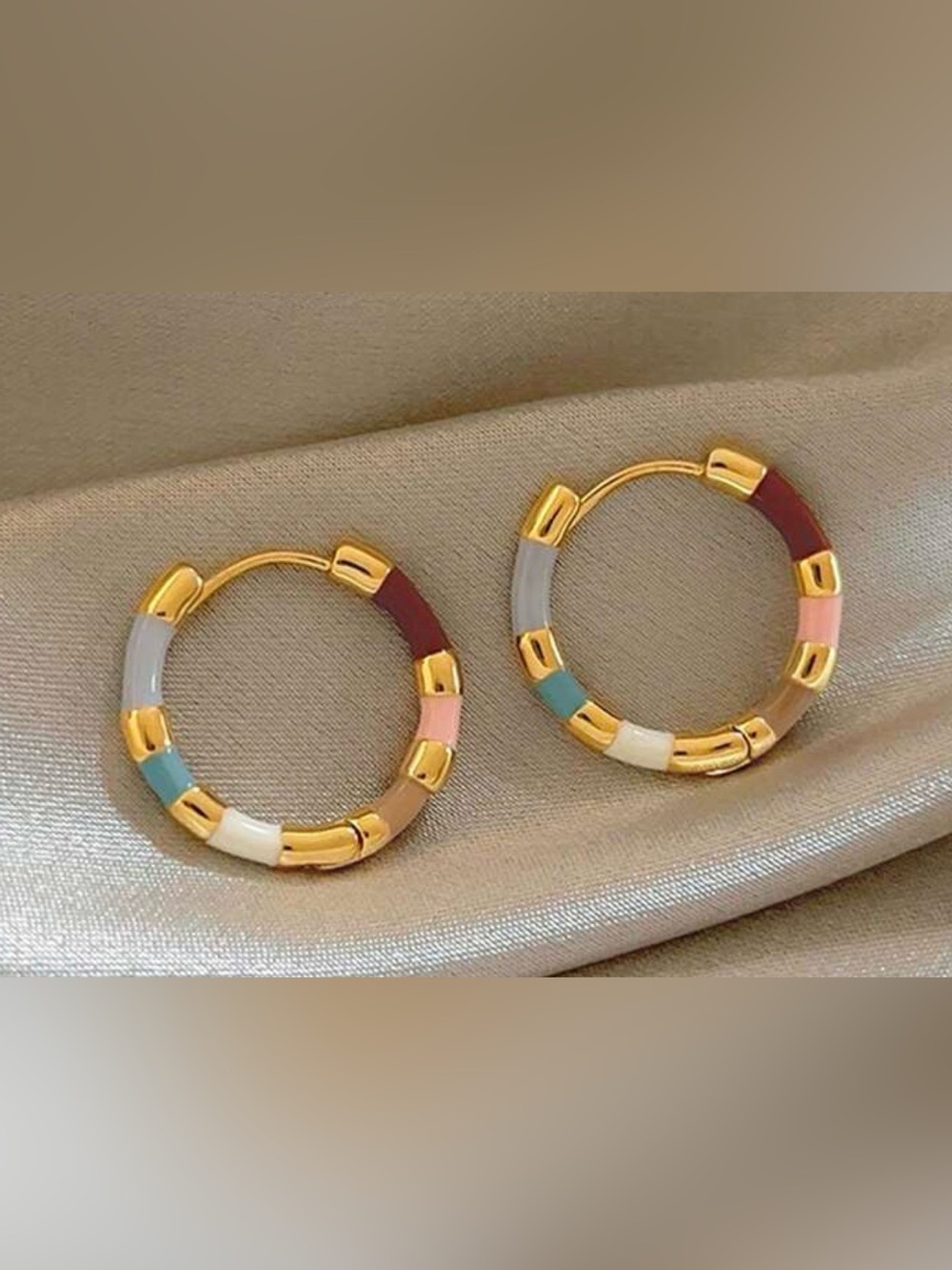 Gold Multicolor Enamel Hoop Earrings - Women Jewelry